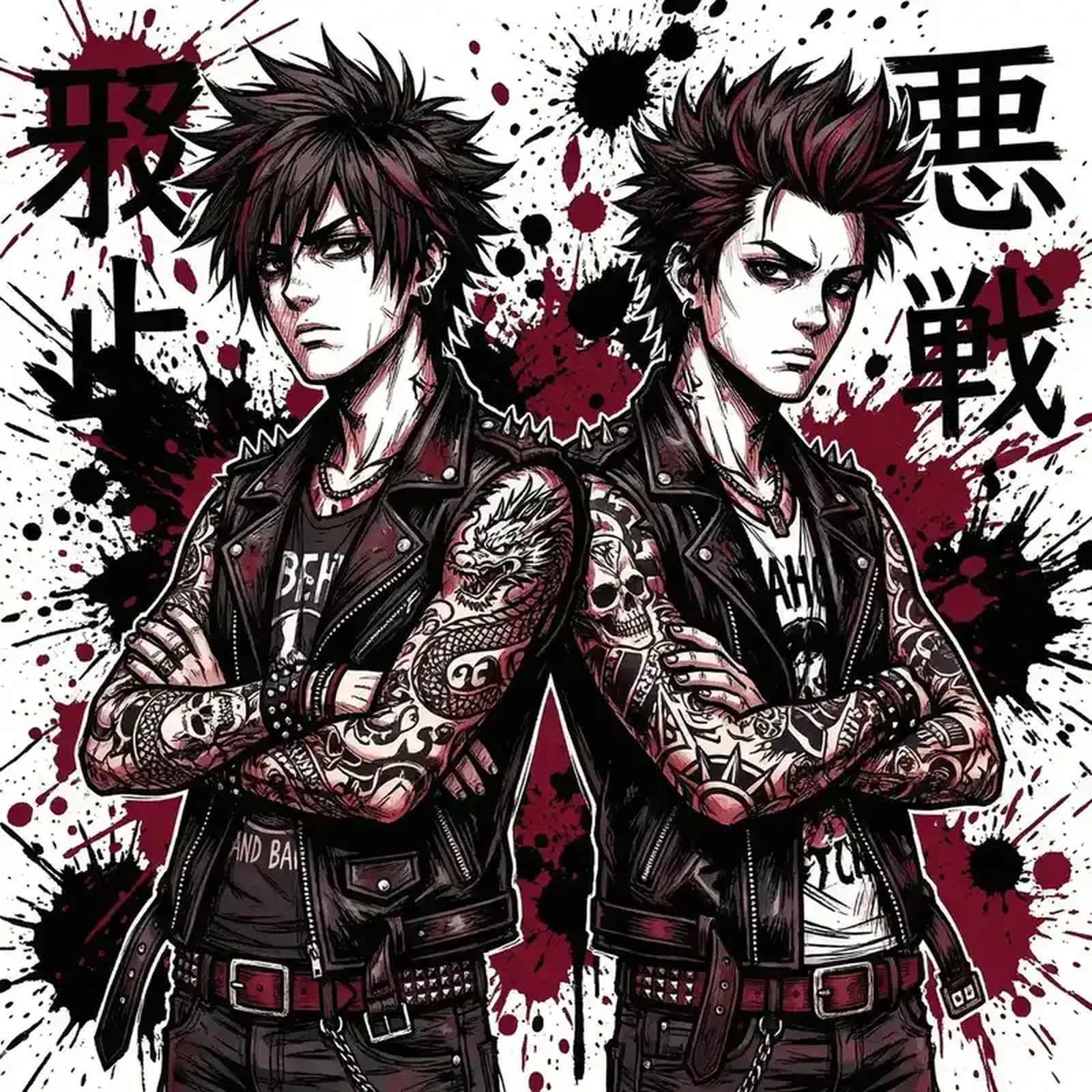 粉丝为 花臂夫夫 创作的同人画 - 朋克风格插画