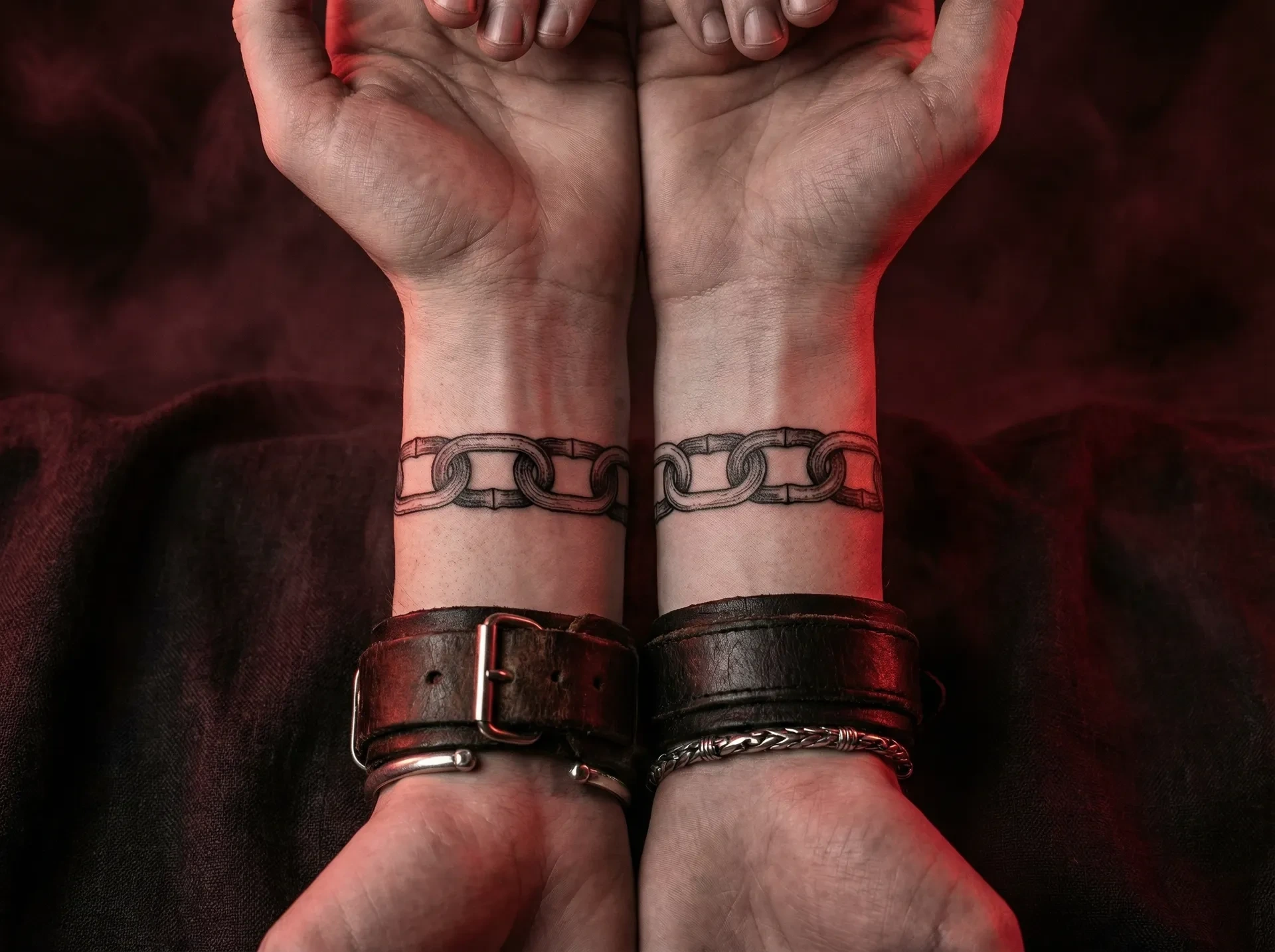 花臂夫夫 情侣锁链纹身 - 牢不可破的爱情