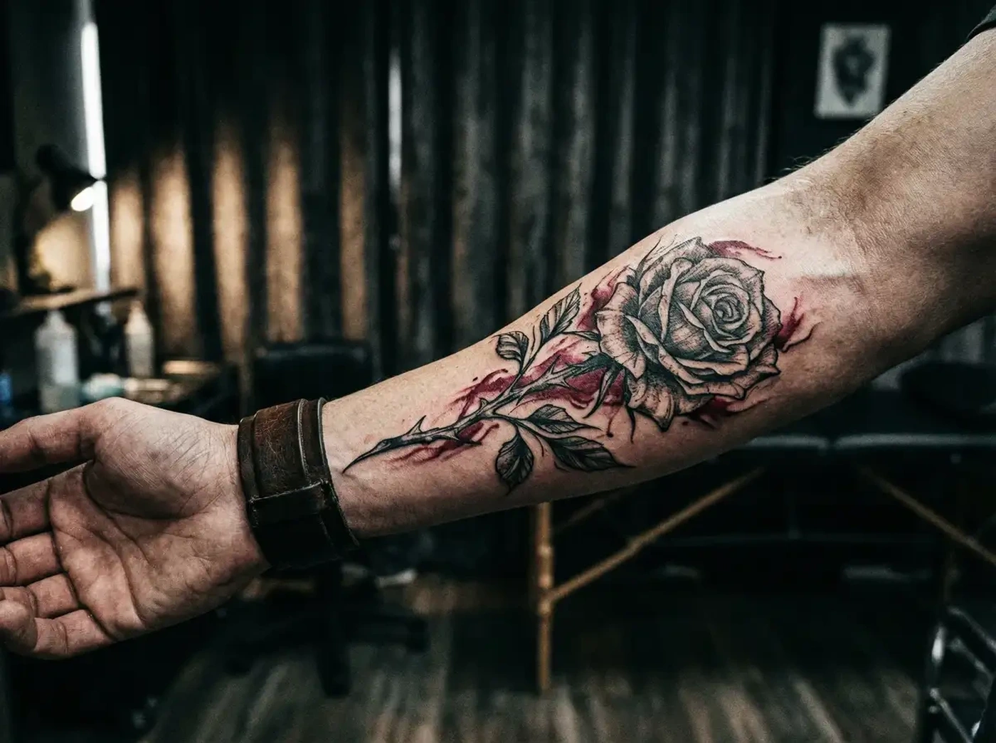 花臂夫夫 玫瑰荆棘纹身 - 美丽与痛苦并存